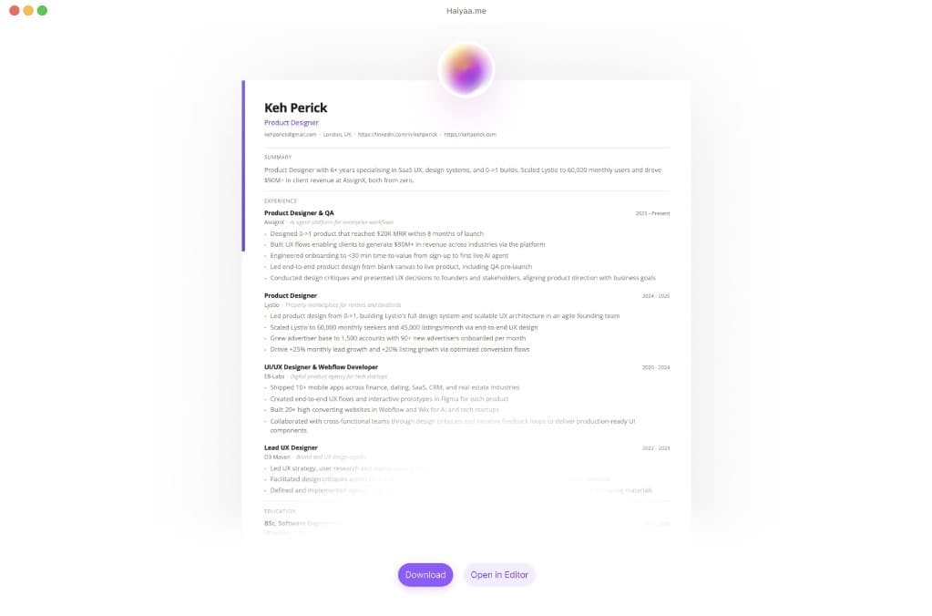 Resume preview with Download and Open in Editor actions
